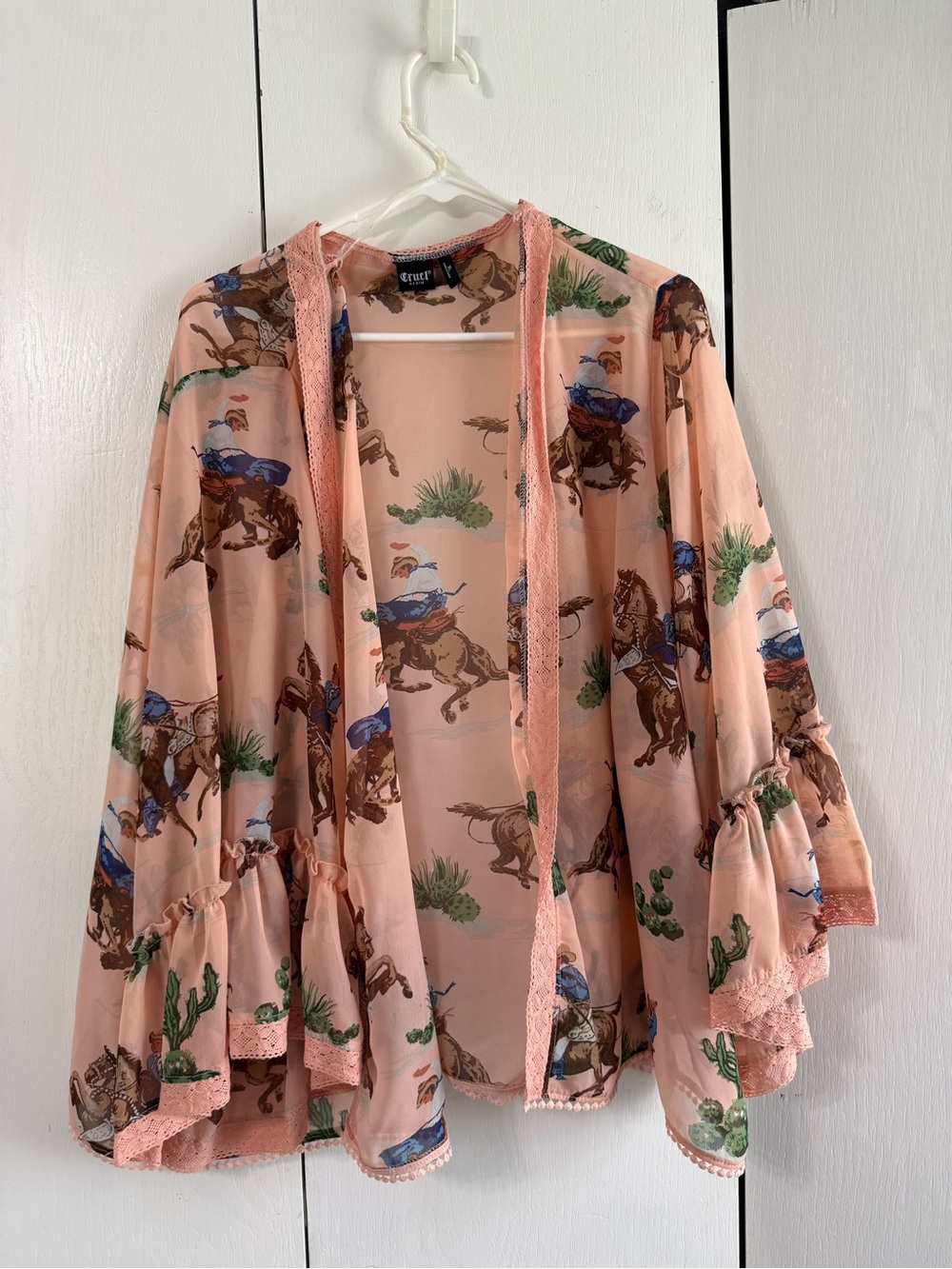 Pink Western-Print Lightweight Kimono Cardigan